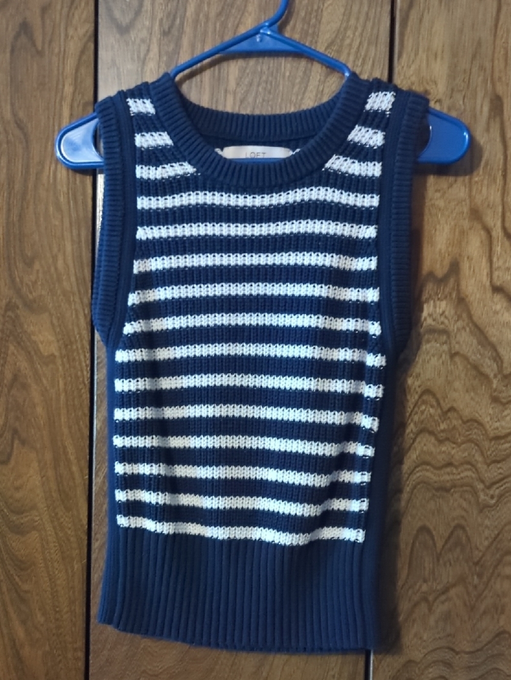 LOFT Navy & White Striped Sleeveless Knit Top